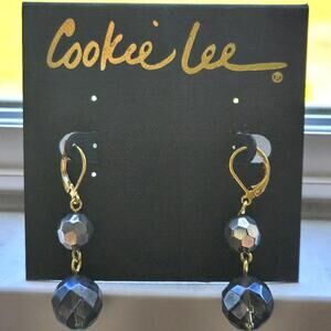 Cookie Lee Genuine Crystal Faceted Gold Tone Dangle Hook Earrings NWT